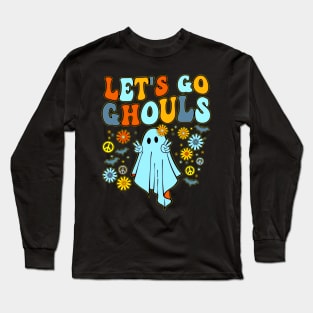 Retro let's go ghouls groovy floral ghost halloween boo Long Sleeve T-Shirt